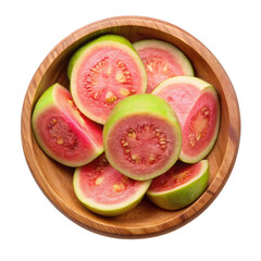 Guava slices in wooden bowl 