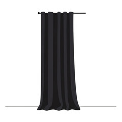 A simple illustration of a long, dark curtain hanging from a rod. isolated on a transparent background, png, cutout	

