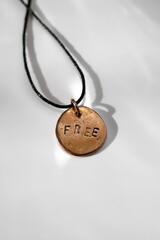 Handcrafted Copper Pendant Necklace with FREE Inscription. Isolated on White Background.