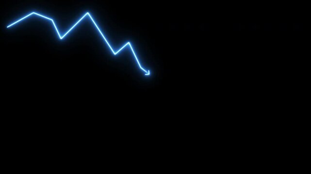 Decreasing trend blue glowing line graph on black background. Recession chart of economy. Economic crisis, recession, decrease graph. 4K Video