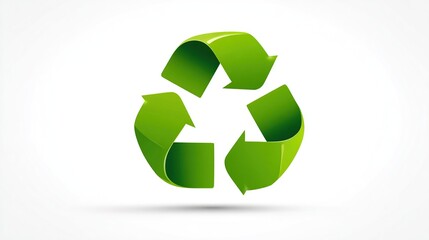 Obraz premium Green recycle logo with curving arrows on a clean white background and subtle shadow