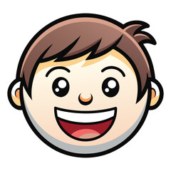 Obraz premium Cheerful cartoon illustration of a young boy's face with a wide, happy smile. Ideal for children's designs, avatars, or positive concepts.