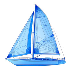 Vibrant blue sailboat illustration against black background