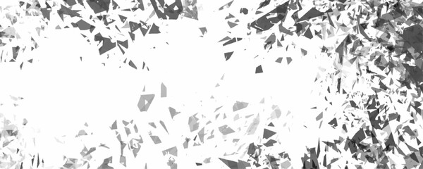 Abstract white shattered glass texture vector background. Scattered fragments and geometric splinters. Features broken glass shapes in grayscale tones minimalist destruction like tile design.