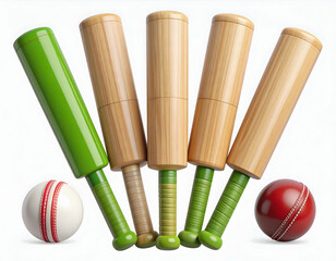 Cricket bats in formation a symbol of sportsmanship and team spirit on a clean white backdrop