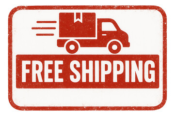 Rectangular vintage-style sticker with FREE SHIPPING label in bold, offering an attractive retail promotion on transparent background.