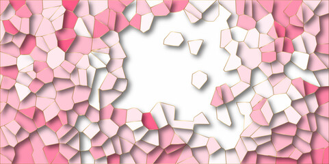 Beautiful pink and white crystallized polygon background. abstract light colorful stone tile pattern with shadow. modern wallpaper, trendy simple minimal geometric background abstract mosaic backdrop