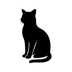 Cat Silhouette Sitting Isolated on White Background