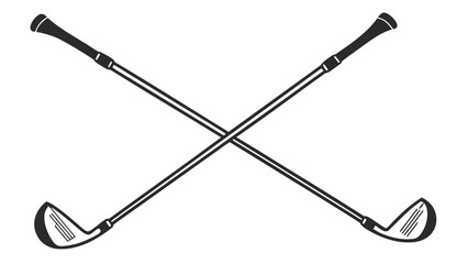 Two classic black and white golf clubs are crossed diagonally against a clean white background symbolizing the sport of golf and its equipment