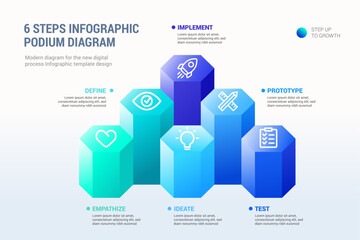 6 Steps Infographic Podium Diagram presentation template