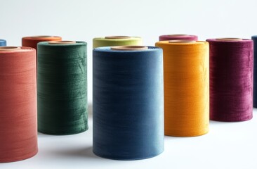 Colorful Velvet Yarn Rolls on White Background