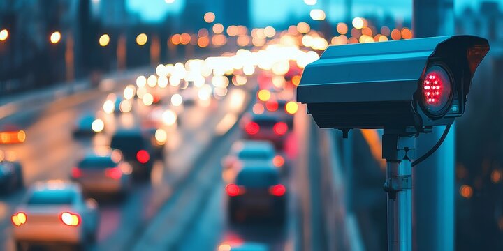 Traffic speed camera on highway at night