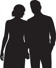 Silhouette of Couple Standing Together in Love Holding Hands Romantic Relationship Vector Illustration