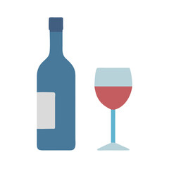 Flat Vector Bar Icon of a Wine Glass and Bottle