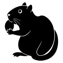 Hamster holding food silhouette on white background 