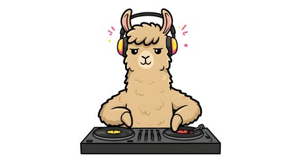 DJ Llama with White Headphones