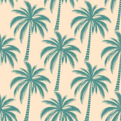 Seamless palm tree pattern featuring tropical botanical elements. This design is perfect for summer.	
