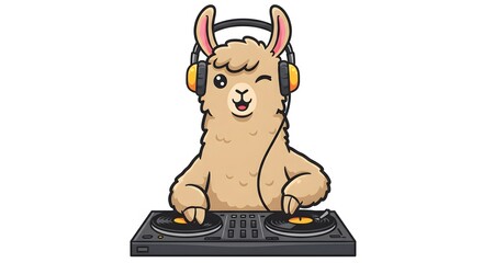 Llama DJ Playing Music on Decks