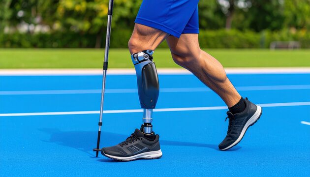 "3D Render of an Athlete with Prosthetic Leg Representing Post-Injury Recovery Concept"