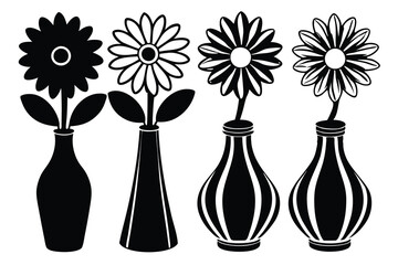 Elegant Floral Arrangements Black and White Flower Vase Illustrations