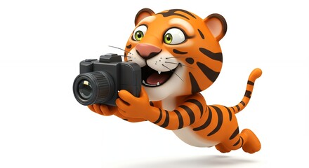 Cartoon tiger taking photograph