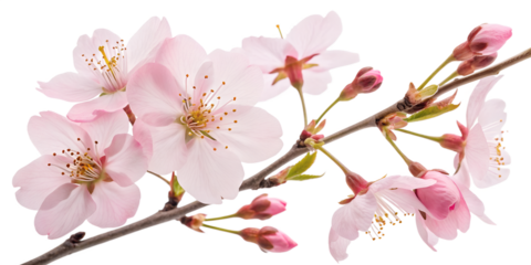 Cherry Blossom Flowers with Pink Petals Isolated on Transparent Background