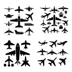 Airplane Icon Silhouette Set – Flat Style Aircraft Vector Collection