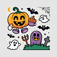 Halloween Stickers Vector Art, Icons, illustration, Pumpkin Carton Sticker and Halloween labels Collection 