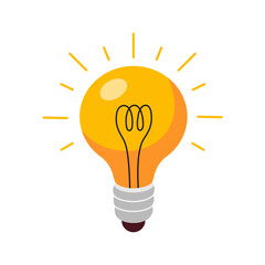 Burning light bulb surrounded by rays of light. Flame energy in a light bulb. Idea, education, knowledge concept.