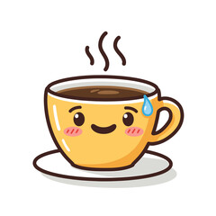 Obraz premium Cute smiling coffee cup with steam and sweat droplet 
