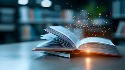 Enchanting book sparks imagination library photography cozy atmosphere close-up wonder and discovery