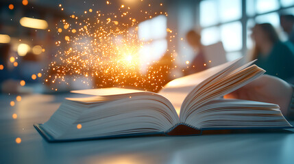 Magical reading experience library book photography bright environment close-up view imagination unleashed