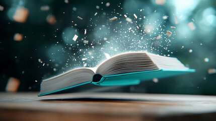 Magical book releasing knowledge enchanted forest digital art mystical close-up transformation theme