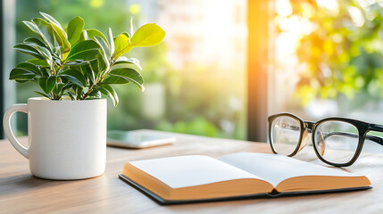 Morning reading ritual cozy home office lifestyle image bright indoor environment close-up view relaxation concept