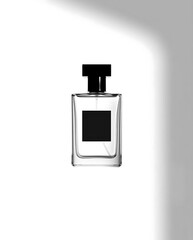 Modern perfume bottle with black accents on a pure white backdrop scene