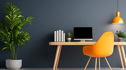 Home office setup with stylish desk and plants modern interior digital workspace cozy ambiance contemporary aesthetics