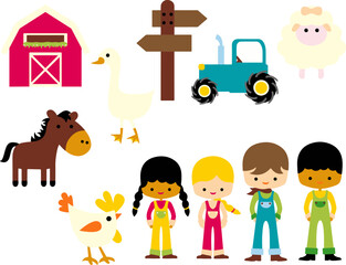 cute farm character people and animal vector illustration