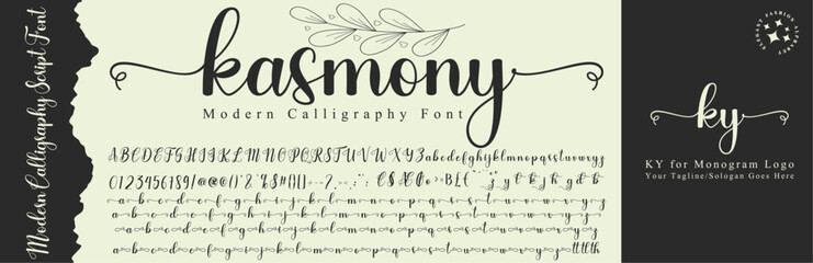 calligraphy Stylish Script Font alphabet With KY logo