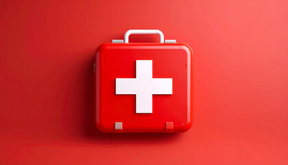 Obraz premium “Emergency Rescue Kit in 3D Style on Red Solid Background, Isolated”