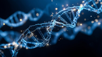 DNA構造をモチーフにしたAI医療背景.Generative AI