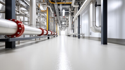 Modern Industrial Cleanroom with Extensive Piping and Polished Floors
