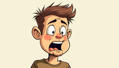 Obraz premium Surprised cartoon boy with wide eyes and open mouth against a neutral background
