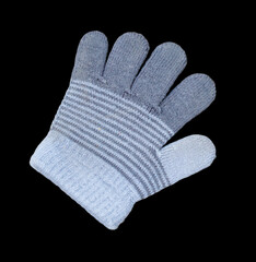 A pair of gloves with a blue and gray striped pattern