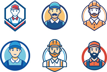 Professional Workers Avatar Icons Set Perfect for Branding Design Projects and Company Logos featuring diverse characters in various work uniforms and hats.