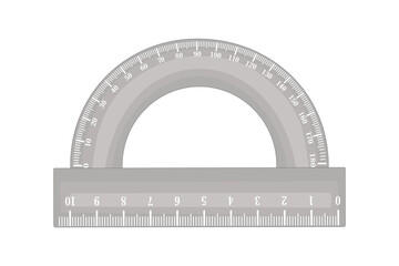 Protractor. Circular protractor with ruler. Instrument of measurement. Tool of design and geometry. Stationery school stuff. Education and school item. Engineer or architect drafting ruler. Vector