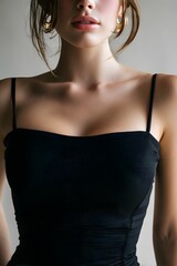beauty fashion model posing in black dress