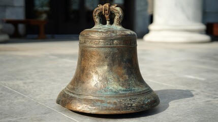 Fototapeta premium Brass courthouse bell with vintage patina finish. Legal institution concept