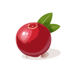 Vibrant Cranberry Illustration with Green Leaves and Subtle Shadow