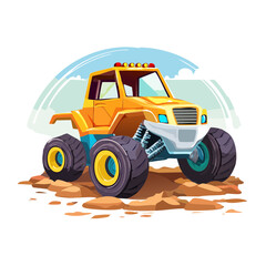 Obraz premium Cartoon Monster Truck Over Sand Illustration