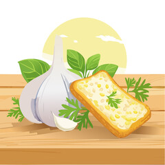 Garlic and Garlic Bread Still Life Illustration